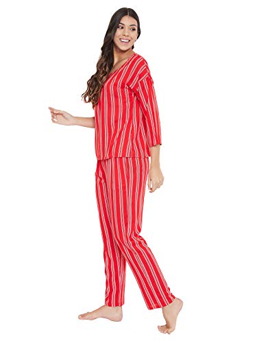 Image of Clovia Women's Cotton Sassy Stripes Top & Pyjama Set