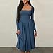 Women Square Neck Long Sleeve Midi Dress Long Sleeve Elegant Spring Fall Fashion Solid Color Stretchy Party Dresses S-2XL