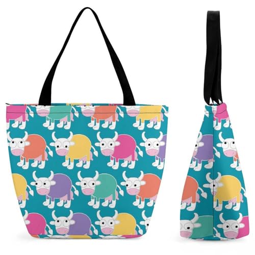 Sac imprimé vache colorée grand sac à main original rigide 28.5x18x32.5cm