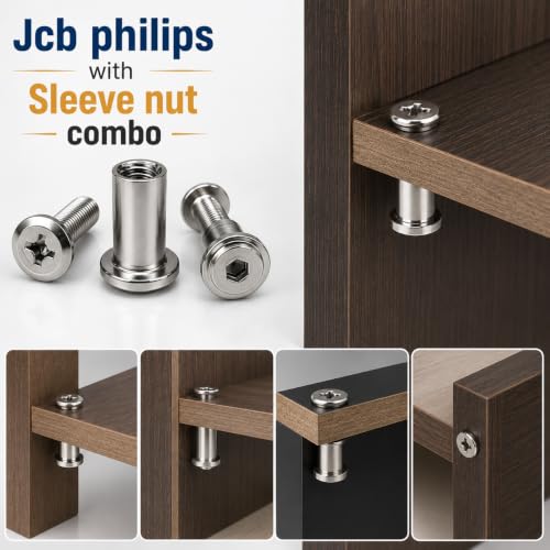 Image of By VP INDUSTRIES (Combo -20 Pcs) M6x35 mm JCB Phillips Head Screw with Sleeve Nut | Nickel Plated, Male-Female Connector for Woodworking, Electrical Fittings, DIY Projects & Industrial Applications