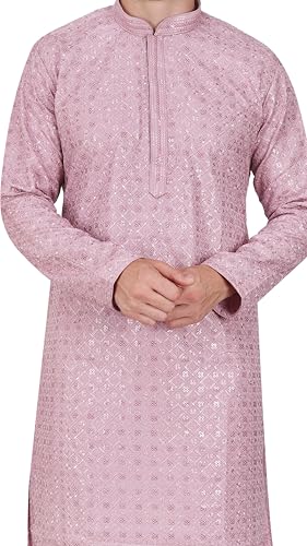 TRILOKI Mens Embroidered Sequined Kurta Pajama Set Rayon Ethnic Indian Traditional Wear Ethnic Diwali Puja Kurta Payjama Set4