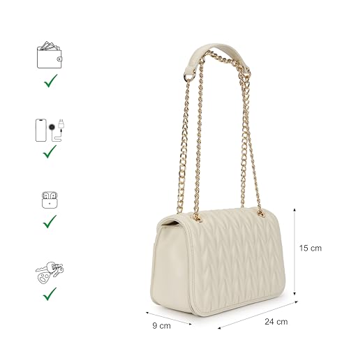 Image of Fastrack QuiltGrid Shoulder Bag | Faux-Leather Women's Handbag | Diamond Quilted Design | Adjustable Chain Strap | Zipper & Magnetic Closure | Gold-Finish Hardware