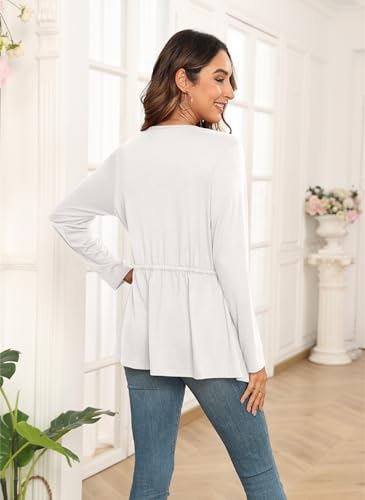 TIANZHU Plus Size Ladies Cardigan Long Sleeve Open Front with Ruffles Hem Lightweight and Versatile for Office and Daily Wear, White, Size 12-14 - Image 4