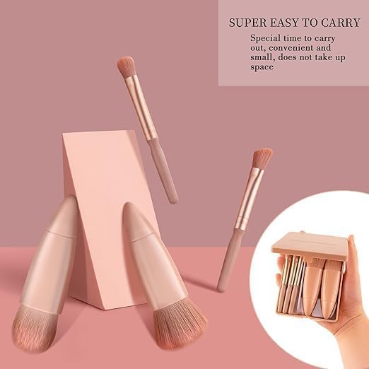 Image of Makeup Brush Applicator Set 5 in 1 Small Mini Makeup Brush kit and Case Travel Friendly Stylish Makeup Brush Set for Women (Set Of 5)