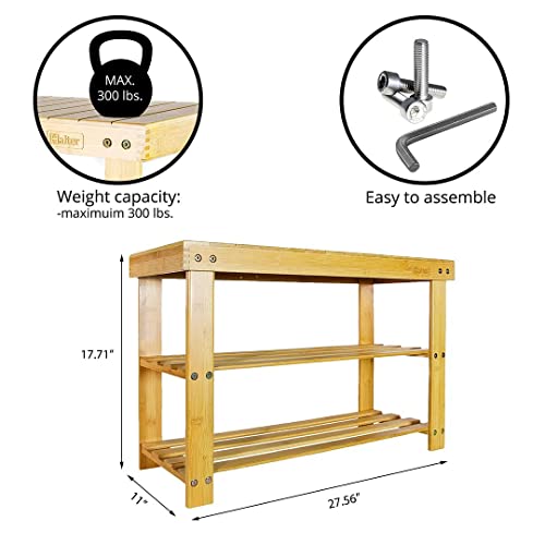 Halter 3 -Tier Bamboo Shoe Rack Bench, Natural Wooden Shoe Organizer, For Bedroom, Entryway, Or Outdoor Storage (Natural) #TOP2