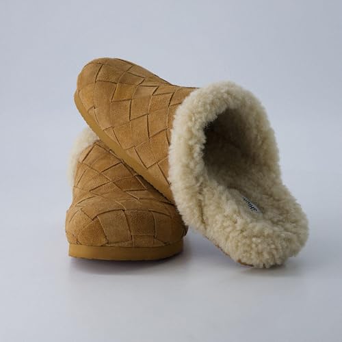 CUSHIONAIRE Cliché Genuine Suede Woven Mule Slippers for Women Indoor and Outdoor - Slip On Faux Fur Lining Women Footwear for Comfort3