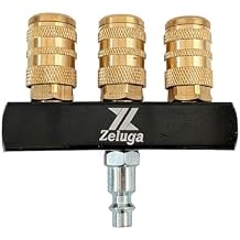 Zeluga 22-161 3-Way Air Manifold with 1/4" NPT Quick Connect Coupler, Industrial Pneumatic Air Splitter, Heavy Duty Aluminum Air Hose Connector with Brass Tee Fitting for Air Compressor Accessories