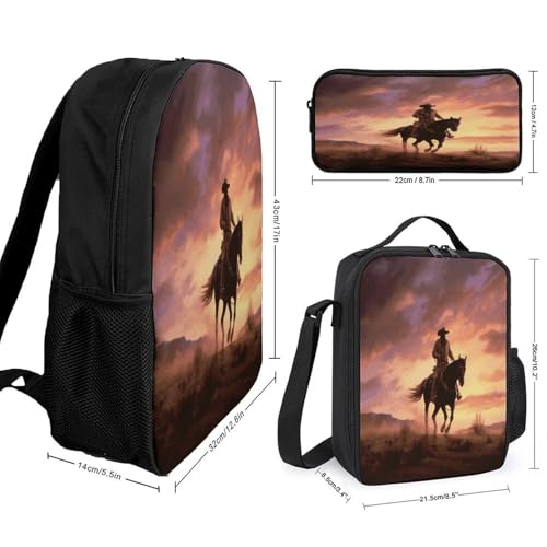 17-inch Backpack,Crossbody Lunch Bag,and Cosmetic Bags Suitable for Travel,business,casual,universal Cowboy West Print Travel Backpacks for Men And Women2