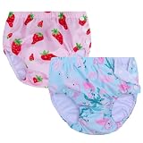 2 Pack Baby Newborn Reusable Swim Diapers Infant Unisex Washable Swim Diaper Toddler Swimming Diapers Pink Strawberry& Flamingo, 6-18 Months