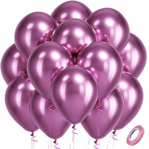 Image of Bezente Metallic Hot Pink Latex Party Balloons - 100 Pack 12 inch Round Helium Chrome Dark Pink Magenta Fuchsia Balloons for Bachelorette Wedding Birthday Gender Reveal Party Decorations