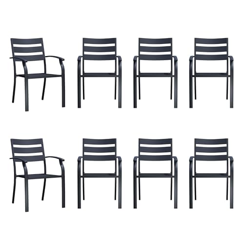 Patio Dining Chairs Set of 8, Black Stackable Outdoor Dining Chairs, Metal Patio Furniture Set for Garden Backyard Lawn Deck Support Over 300 lbs