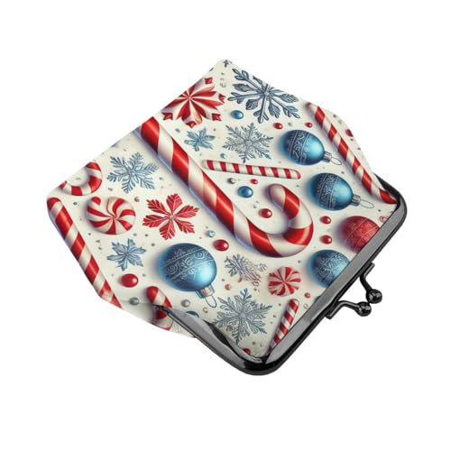 Pu Leather Buckle Coin Purse Blue-Ornaments-Snowflakes-Canes Girls Kiss-Lock Change Purse Wallets3