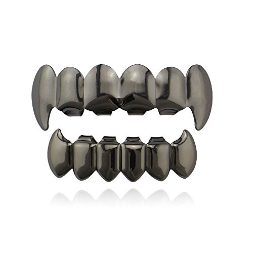Juego de dientes grillz estilo vampiro plateado y dorado