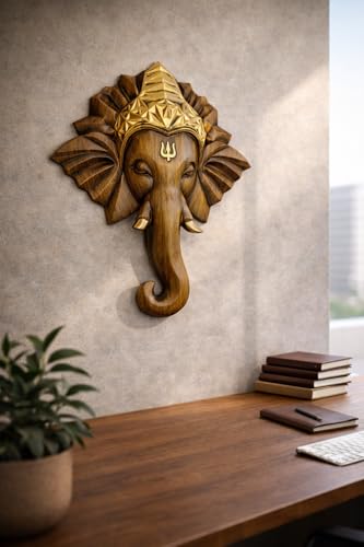 Image of REMANENCE Spiritual Ganesha Wall Sculpture - Perfect Wall Decor for Living Room, Entrance & Temple (Antique Gold)
