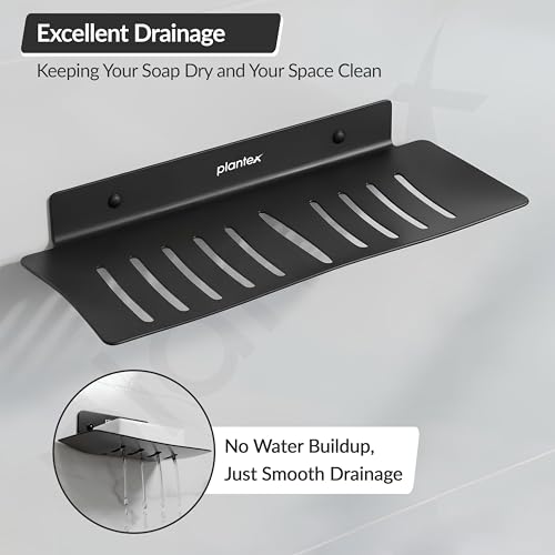 Image of Plantex Stainless Steel Double Soap Dish /Stand /Holder /Tray for Bathroom and Kitchen /Bathroom Accessories - Wall Mount (Black)