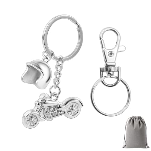 Llavero de casco de moto regalo para hombres y mujeres - Llavero 3D mini moto y casco, llavero de metal para motocicleta, llavero de la suerte, regalo para conductores, plateado, Talla única