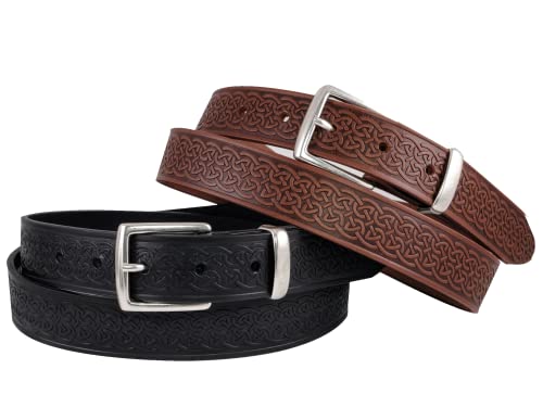 Biddy Murphy Men's Italian Leather Celtic Embossed Belt Black, Imported, 1.25 Inch, 32-344