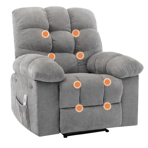 Image of Massage & Heating Recliner Chair for Adults, 150 Manual Oversized Recliner with Extra Wide Plush Seat, Overstuffed Comfortable Single Sofa for Living Room Bedroom Home Theater,Gray