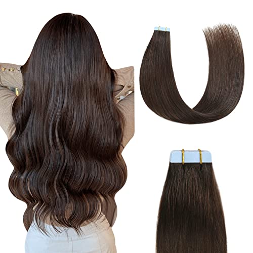 Sunya Tape in Hair Extensions Human Hair Invisible Tape Hair Extensions 12 inch Tape in Hair Extensions Dark Brown Straight Hair Extensions Tape in 40g 20pcs/Pack