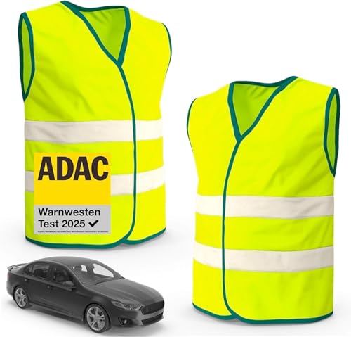 2X Warnwesten Auto gelb ISO20471 Sicherheitsweste - Pannenweste Unfallweste 2025 - Weste Neongelb reflektierend Auto, Pkw, LKW - Autozubehör (2er-Wanweste-gelb)