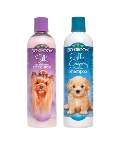 Image of Bio-Groom Dog Shampoo and Conditioner Set - Tearless Shampoo for Dogs, Puppies & Cats, Moisturizing Conditioner for Dry Skin - Silk Conditioning Creme Rinse & Tear Free Shampoo, 12 Fl Oz Each (1 Set)