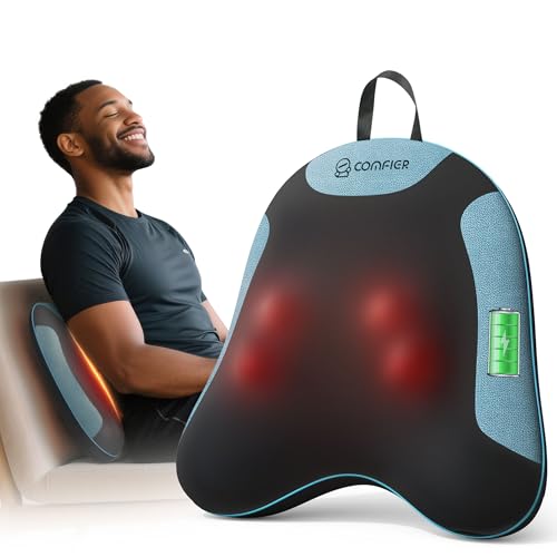 COMFIER Cordless Back Massager for Pain Relief Deep Tissue, Lower Back Massager with Heat, Shiatsu Neck and Shoulder Massage Pillow, Rechargeable & Portable for Office, Home Use, Gift for Women