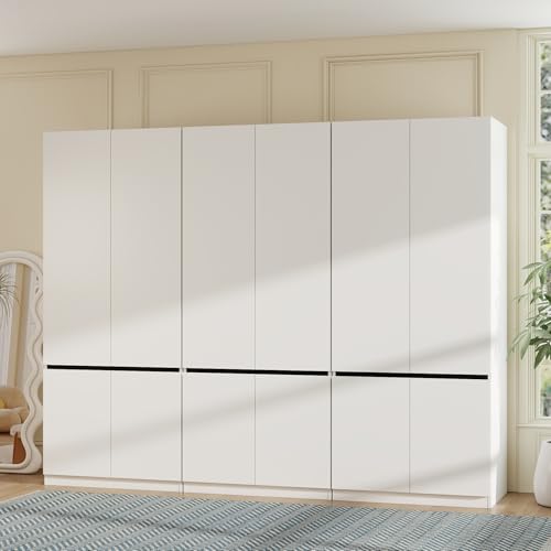 Vrmuxita White Armoire Wardrobe Closet: 75" Large Wardrobe Closet with 6 Doors, Modern Bedroom Armoires with Storage Cabinet, Tall Wood Closets for Hanging Clothes