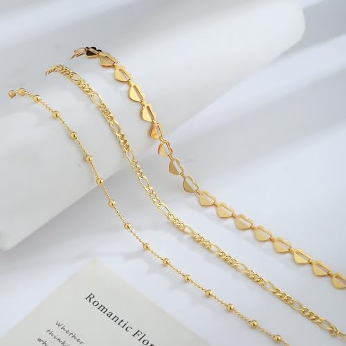 Image of Gold Anklets for Women Waterproof 14k Gold Plated Cuban Link Anklets Non Tarnish Rope Herringbone Ankle Chain Summer Beach Jewelry Gifts for Women