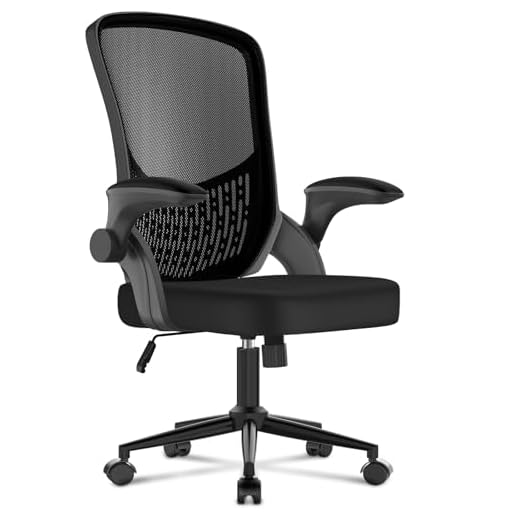 naspaluro Computer Desk Chair with Flip-up Armrests/3D Lumbar Support/Metal Claws, Swivel Mesh Ergonomic Office Chairs, Comfy Mid-Back Study Home Office Chairs, Small Heavy Duty Black Work PC Chairs