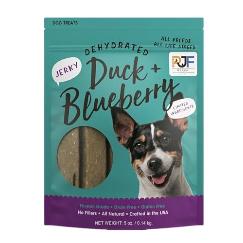 Pet Jerky Factory Premium Duck and Blueberry 5 oz. Dog Jerky Treats | 100% Human Grade | High Protein | Grain Free | Limited Ingredients | No Filler | No BHA-BHT | Soft-Tender