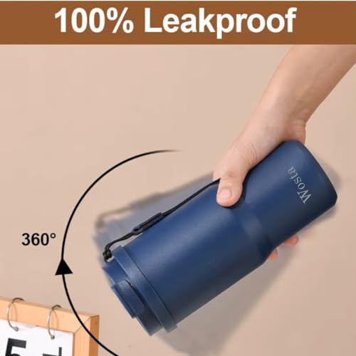 Image of Wosta 750 ml Stainless Steel Insulated Tumbler - Dual-Lid (Flip-Sip + Straw), Tea /Fruit Strainer, Leak-Proof Screw-On Lid, Silicone Straw & Hanging Belt. (Dark Blue)
