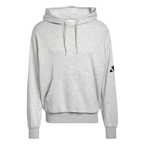 adidas Homme Essentials Lose FIT Three Bar Terry Hoodie, Medium Grey Heather/Black, XXL adidas Homme Essentials Lose FIT Three Bar Terry Hoodie, Medium Grey Heather/Black, XXL