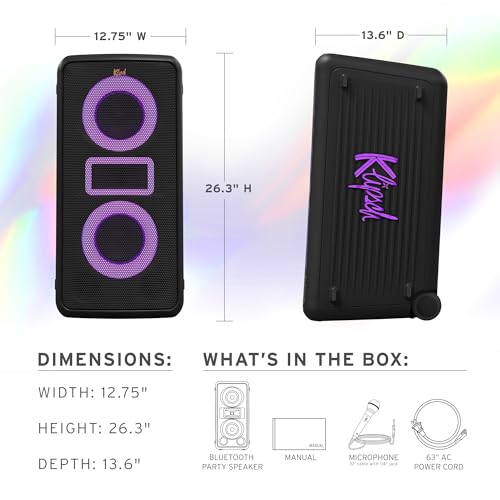 Image of Klipsch Miami Music City Party Speaker - Dual 5.25 inch Woofers, Five Light Show Settings, 18 Hour Battery Life, IPX4 Rated, Pole mountable, Trolley Wheels and Retractable Handle
