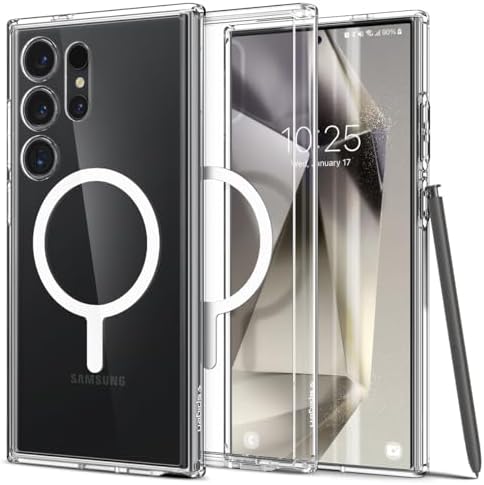 Spigen Ultra Hybrid OneTap Metal Ring MagFit | Samsung Galaxy S24 Ultra Case [MagSafe] [Transparent] Galaxy S24 Ultra Back Cover | TPU+PC - White
