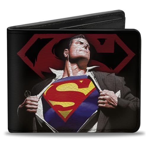Buckle-Down Men's PU Bifold Wallet Forever Clark Kent-Superman Transition/Shield Black/Red, Multicolor, 4.0
