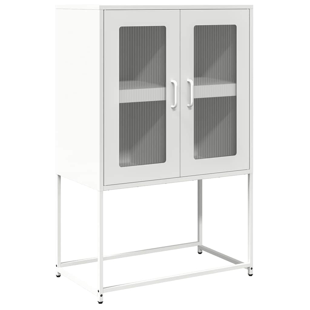 Highboard blanco de acero 68x39x107 cm con dos puertas para almacenamiento en casa y oficina