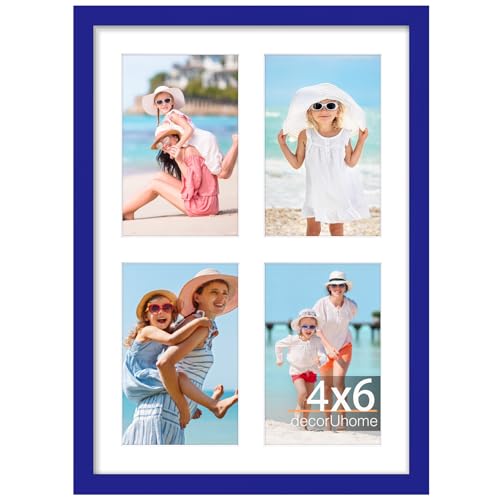 decorUhome 4 4x6 Picture frames Collage Wall Decor with Mat, Royal Blue