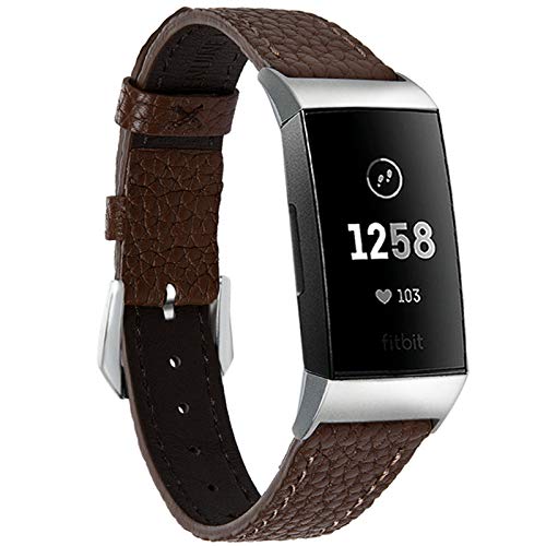 Nigaee for Fitbit Charge 4/ Fitbit Charge 3 Band, Genuine Leather Bands Classic Wristbands Slim Replacement Strap Compatible with Fitbit Charge 3 and Charge 3 SE Women Men, Chocolate Brown