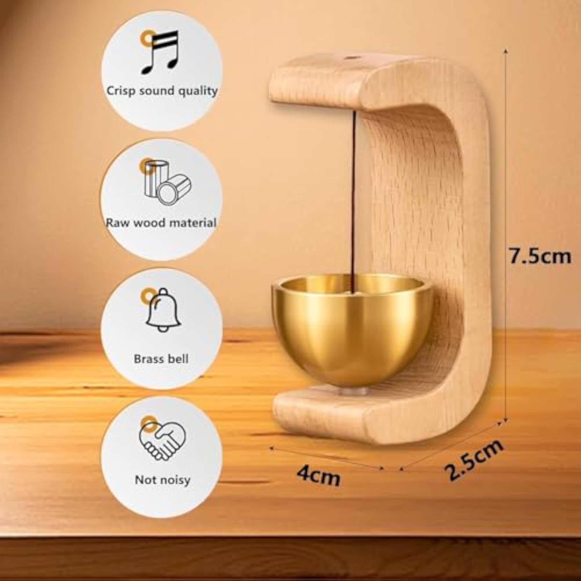 Wooden Door Chime, Self-Adhesive Magnetic Wall-Mounted Bell