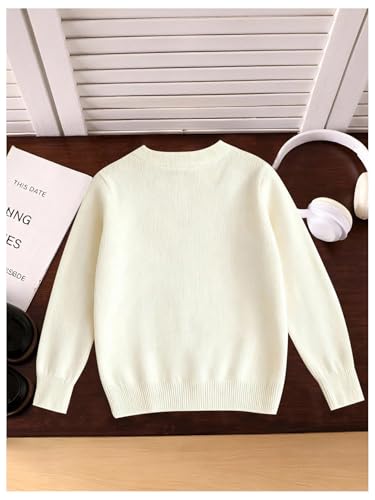 Image of BEAUDRM Girl's Bow Sweater Crew Neck Cute Sweaters Long Sleeve Knit Pullovers Sweater