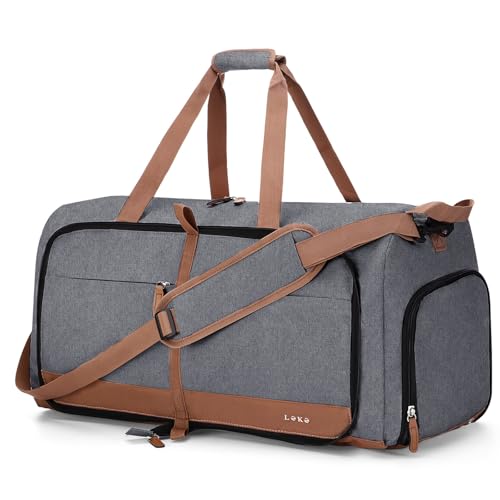 Image of Lekesky Foldable Travel Duffel Bag for Women, 60L Large Duffle Bag with Separate Shoes Compartments & Straps, Carry On Weekend Bag for Women, Hospital, Overnight(Grey)