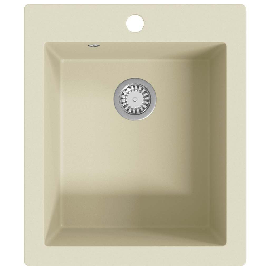 Fregadero De Cocina De Granito con Cubeta Profunda, 80% Cuarzo y 20% Resina, Resistente y Fácil De Limpiar, kitchen sink, Fregadero Bajo Encimera, Apto Para Cocinas y Lavaderos, Beige, 425x500 mm