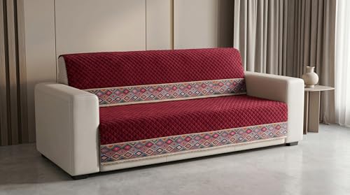 Image of KINGLY Sofa Cover 4 Seater Fully Covered | Stretchable Anti-Slip Slipcover | Washable Furniture Protector | Maroon | Seat & Back | Set of 2Pc