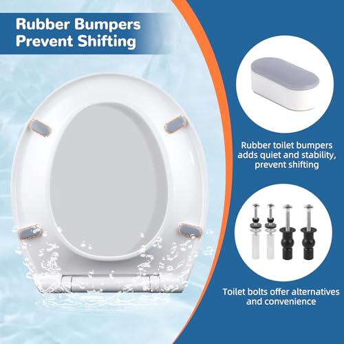 Image of Universal Round Toilet Seat Soft Close Cover, 4 PCS Toilet Bolts, White