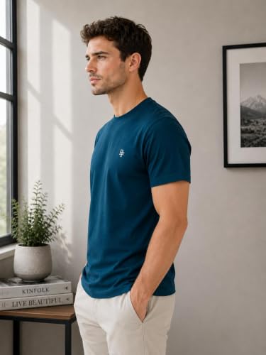 Image of BLUE FOG Summer Casual Wear Regular Fit Cotton Blend Half Sleeve Round Neck |T-Shirt for Men's(101)