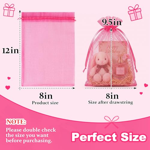 Image of Crweety Large Hot Pink Organza Bags 8x12 Inch 50 Pcs, Mesh Gift Bags for Birthday, Baby Shower, Bridal Shower Party Favor, Candy, Wedding Favors, Delicate Jewelry Pouches Goodie Bag & Graduation