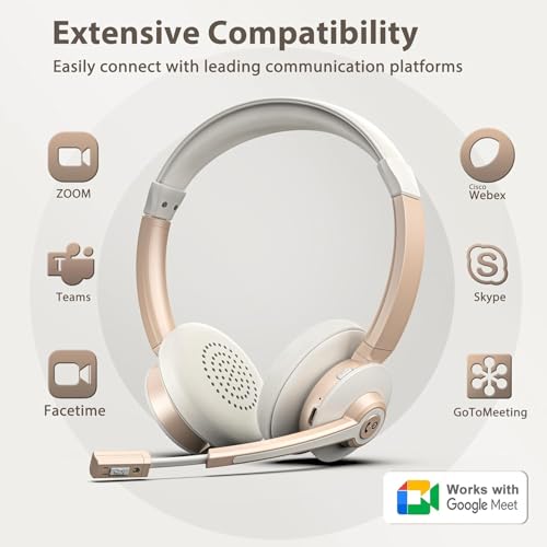 Image of Wireless Headset, Bluetooth Headset with Microphone AI Noise Canceling & USB Dongle, On-Ear Wireless Headphones with Mic Mute & Charge Dock for Work Computer Phone Office Call Meeting