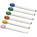 KYIEN 6 Pieces Heat Resistant Glass Spoons 5Inch Colorful Stirring Spoons for Salt Sugar Tea Coffee Cocktail Milkshake Cold Drink