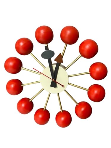 George Nelson Ball Clock Replica, Stylish Red Wall Clock for Modern Spaces, Unique Home Accent Piece