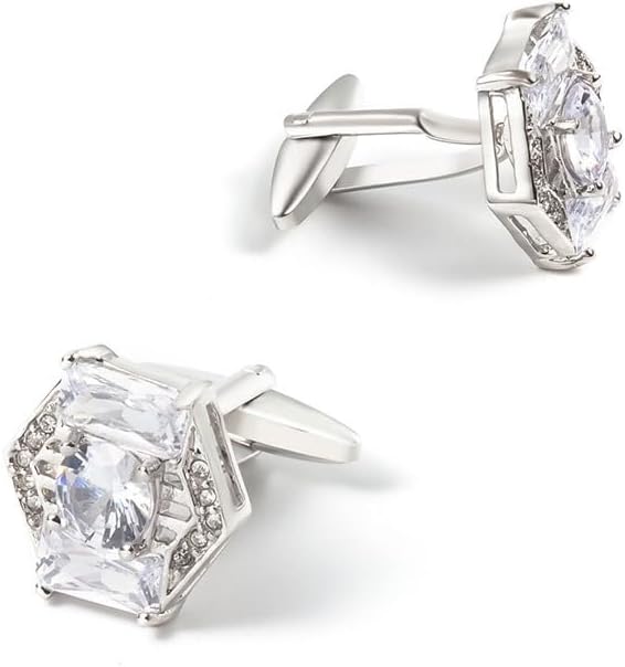 Retro Hexagonal Copper Cufflinks with Diamonds Crystals Formal Wear Cuff